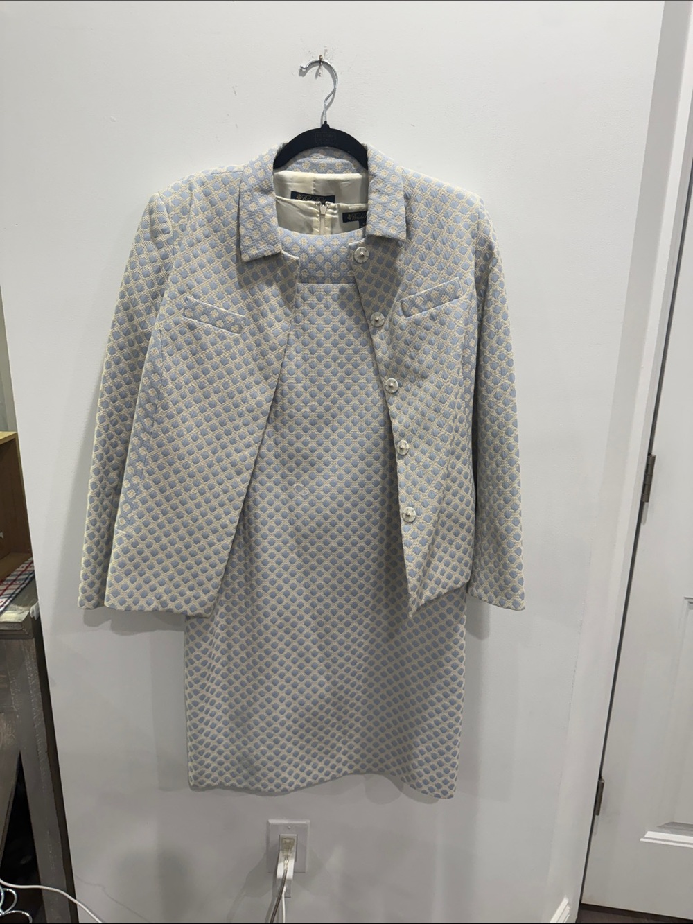 Brooks Brothers Light Blue and Cream Patterned Jacket & Dress Set